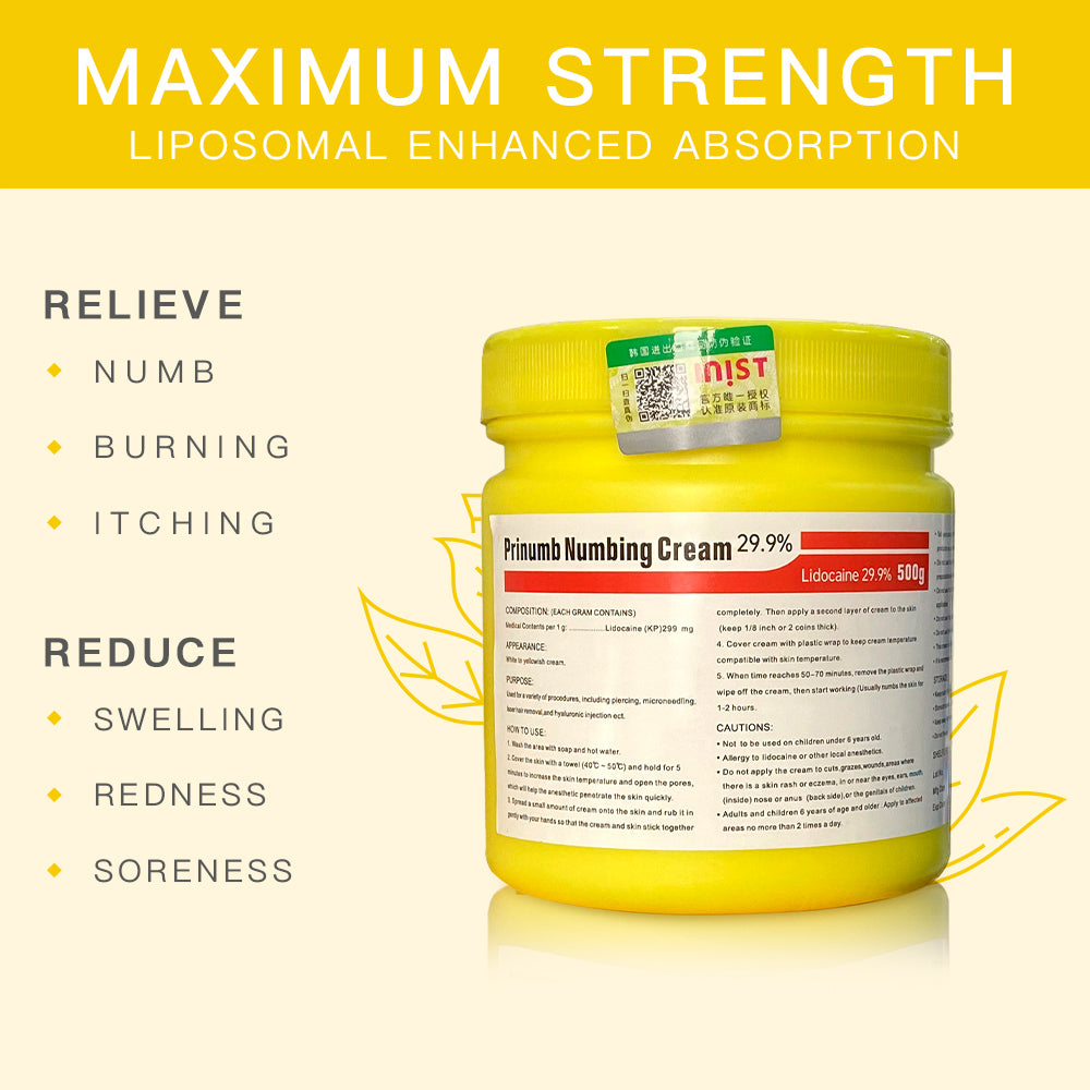 Prinumb Long Lasting Painless Numbing Cream for Tattoo Microbladling Waxing Piercing Injection Topical Numbing Cream