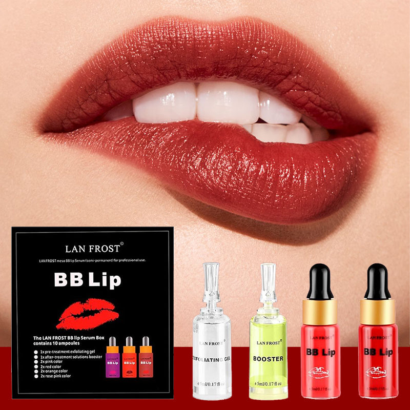 BB Lip Semi Permanent Lip Gloss BB Lip Serum Including 4 Colors Liquid Lip Pigments, Exfoliating Gel and Booster