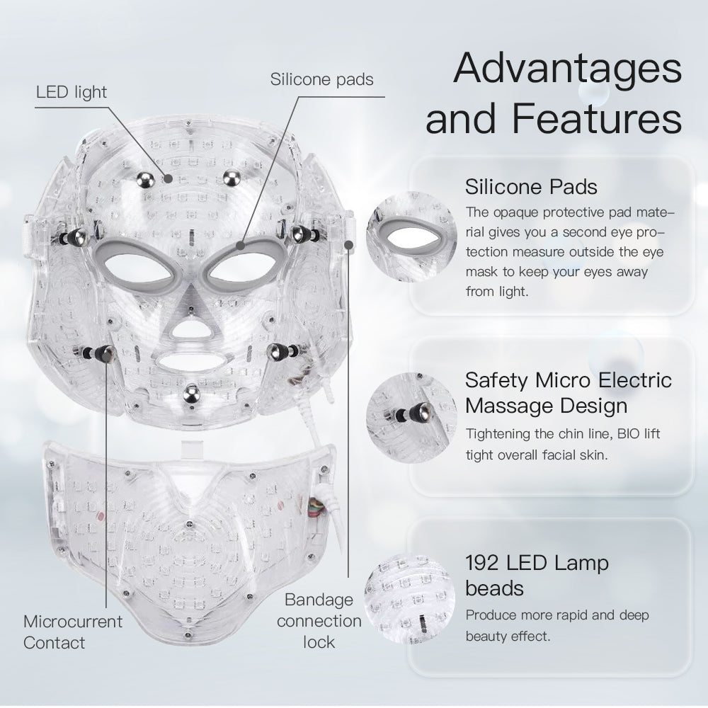 LED Face Mask 7 Color Light Therapy Skin Care Mask for Face and Neck both Beauty Salons and Home Use