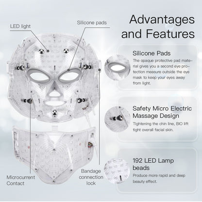 LED Face Mask 7 Color Light Therapy Skin Care Mask for Face and Neck both Beauty Salons
