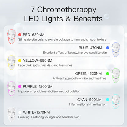 LED Face Mask 7 Color Light Therapy Skin Care Mask for Face and Neck both Beauty Salons and Home Use