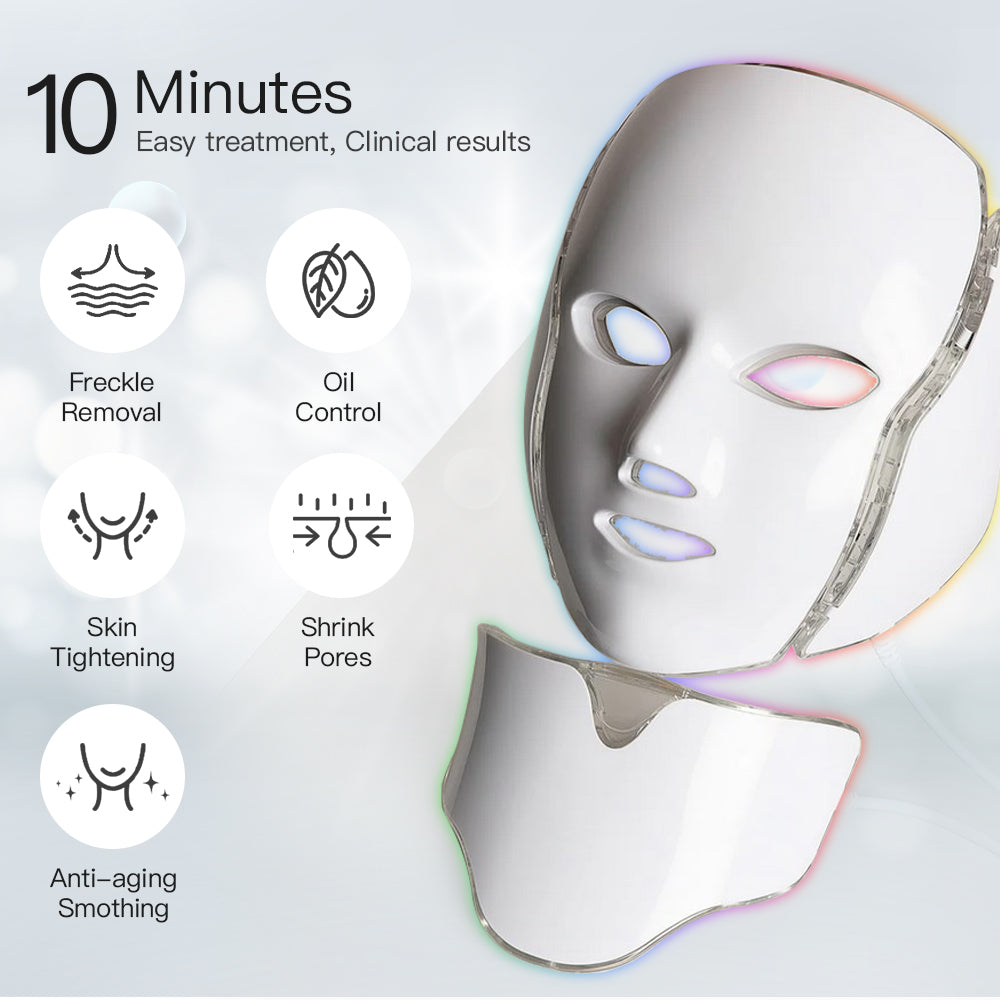 LED Face Mask 7 Color Light Therapy Skin Care Mask for Face and Neck both Beauty Salons and Home Use