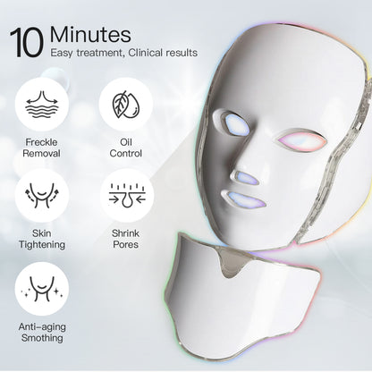 LED Face Mask 7 Color Light Therapy Skin Care Mask for Face and Neck both Beauty Salons