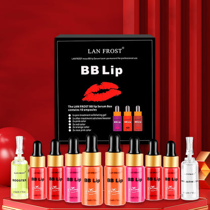 BB Lip Semi Permanent Lip Gloss BB Lip Serum Including 4 Colors Liquid Lip Pigments, Exfoliating Gel and Booster